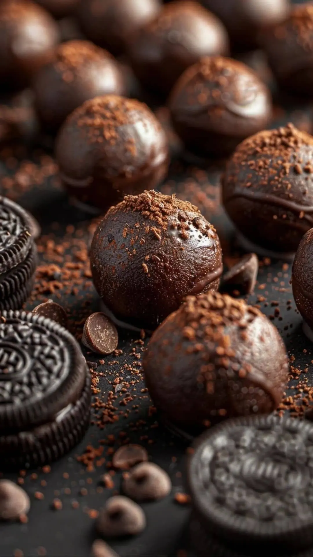 Delicious 3 Ingredients Oreo Balls coated in chocolate